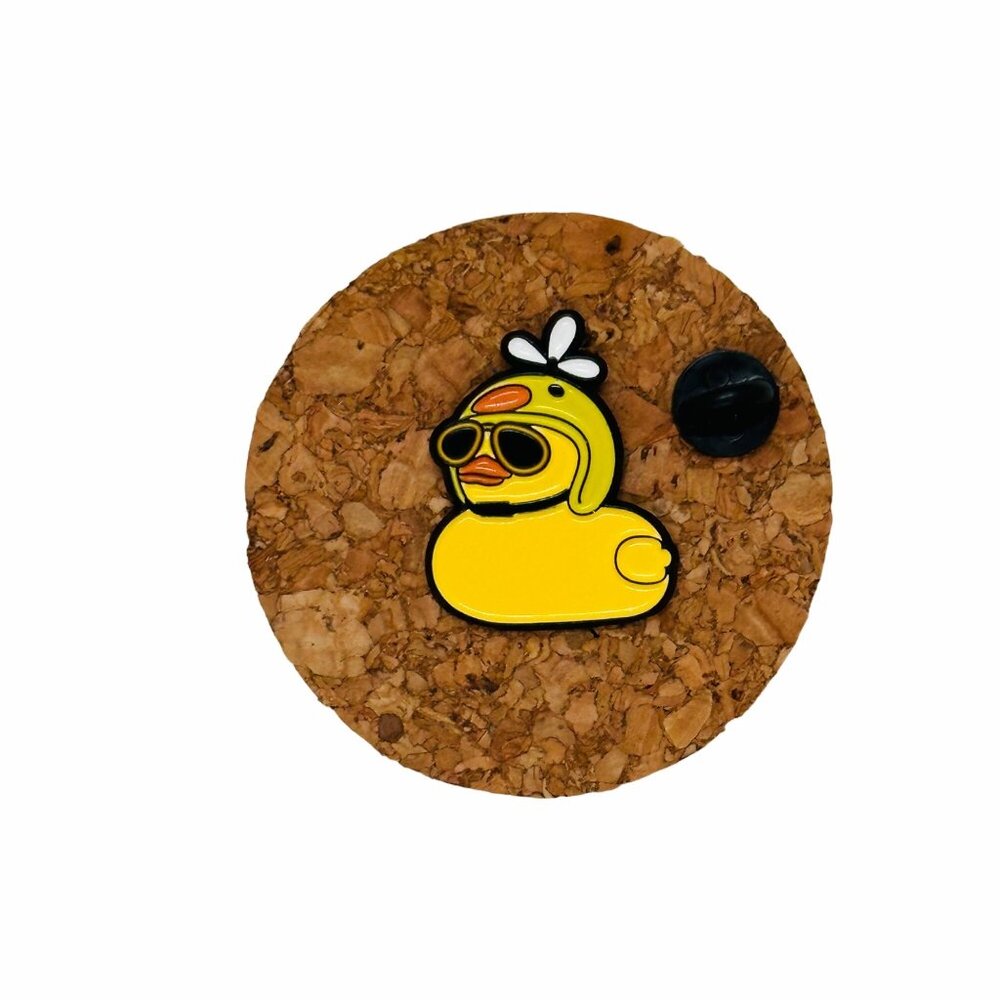 ✨Yellow Duck Enamel Pin With Sunglasses Propeller Hat Animal Duckling Brooch New - Picture 2 of 5